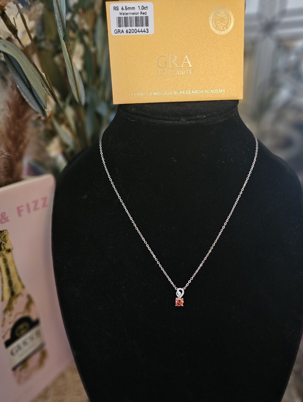 Moissanite Watermelon Red Pendant Necklace W/ GRA